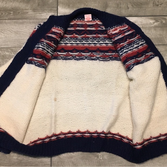 Vtg Icelandic Hand Knit Wool Abstract Pattern Sweater Metal Button Cardigan LG - Picture 4 of 10